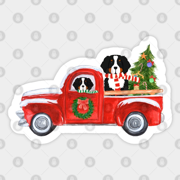 Christmas Bernese Mountain Dog Red Truck Sticker by emrdesigns